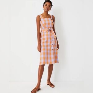 Ann Taylor Gingham Button Square Neck Midi Dress 8